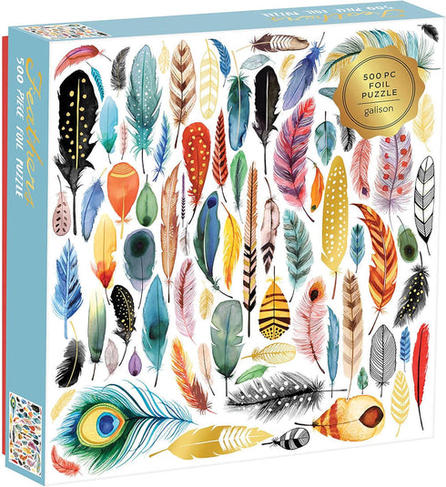 500 Piece Jigsaw Puzzle for Adults and Families - Galison Feathers Bird Feather Foil Puzzle