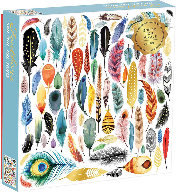 500 Piece Jigsaw Puzzle for Adults and Families - Galison Feathers Bird Feather Foil Puzzle