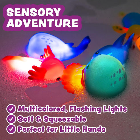 6 Pack Tub Works Under the Sea Light Up Bath Toys, | Water-Activated Light Up Toys Flash & Change Color | Easy-Grip