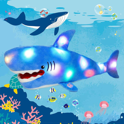 13" Cuteoy Light-up Singing Plush Shark LED Musical Stuffed Animal Adjustable Volume Lullaby Plushies Birthday
