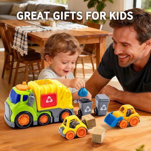 7.5" 2-4, Set 18M+, 2, 3, 4 P&C Toddlers Garbage Truck Toys for Ages City Vehicle Trash Truck Car with Sounds