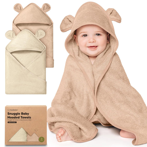 KeaBabies 2-Pack Hooded Baby Towels for Newborn - 30x30 Soft & Absorbent