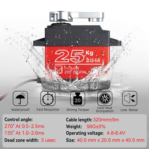 25KG High Torque RC Servo: Miuzei Waterproof Servo Motor for 1/6, 1/8, 1/10, 1/12 RC Cars
