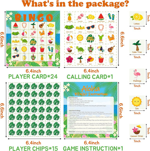 WATINC 41pcs Hawaiian Bingo Game - Tropical Summer Party Supplies with 24 Players & Luau Party Favors