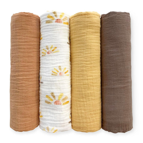 Set, 6-9 4pk, SwaddleDesigns Baby Swaddle Gold, Mo Transitional Swaddle Sack with Arms Up Half-Length Sleeves & Mitten