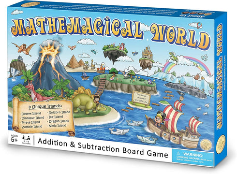 2-4 5+ Mathemagical World - Addition & Subtraction Math Board Game for Kids, players, Ages and Perfect for Homeschool