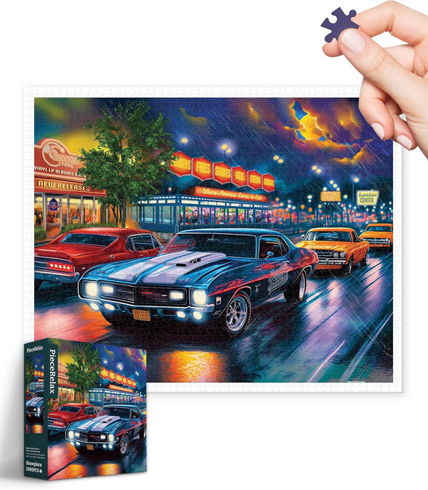 Plastic Jigsaw Puzzles for Adults, 2000 Pieces Bigelow Illustrations - Rain on The Boulevard, No Puzzle Mat Required