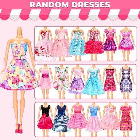 46 Pcs Doll Clothes and Accessories Kit, Including 2 Princess Gowns, 4 Fashion Dresses, and More