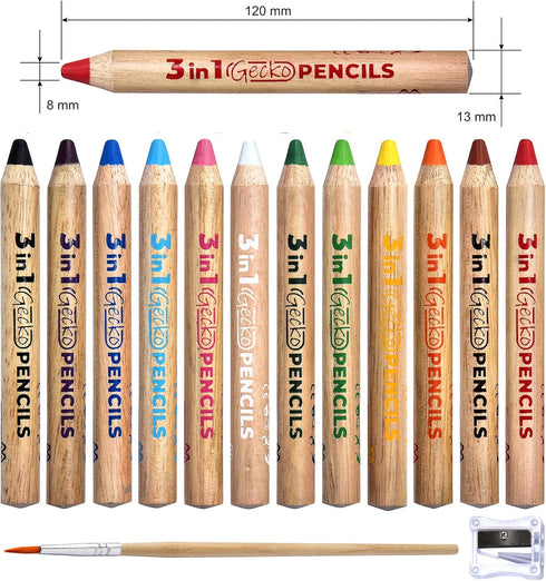 3 In 1 Color Pencils | 12 Colors Set inc. Brush And Sharpener | Non-Toxic And Vegan Colors For Ages 3 And Up by colozoo
