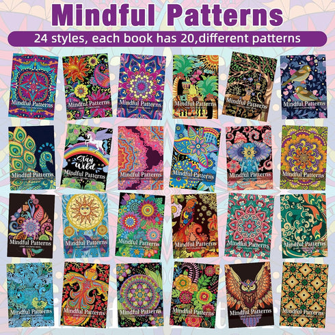 24 Liliful Pcs Mindful Coloring Book Bulk for Adult DIY Art Stress Relief Drawing Book with Relaxing Mindfulness