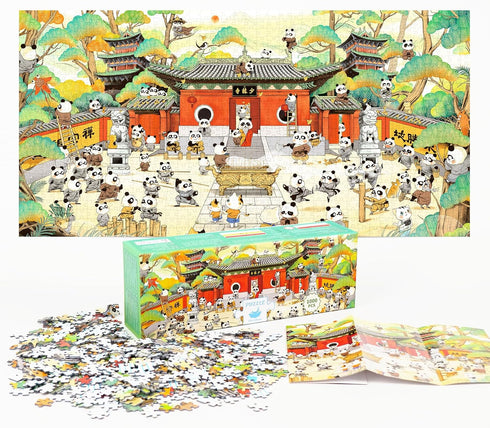 Puzzles for Adults 1000 Pieces - MOMIBOOK Jigsaw Puzzles of Animal Chinese Panda, Painting Image 81.3x40.6cm(32"x16")