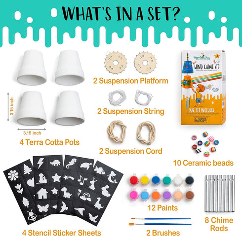 2-Pack 612 Make Your Own Wind Chime Craft Kit, Large Bells, Stencils & Beads | DIY Arts and Crafts for Kids Ages |