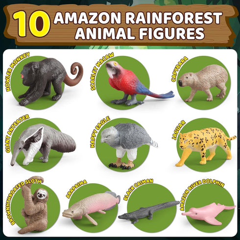 37PCS Set, Rainforest Animals Figures Toys Rainforest Diorama Supplies Include Jungle Animal Figurines,Trees, Moss