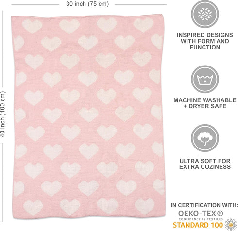 Cozy 40x30 Living Textiles Pink Hearts Chenille Soft Baby Blanket Reversible Premium Fabric for Best Comfort