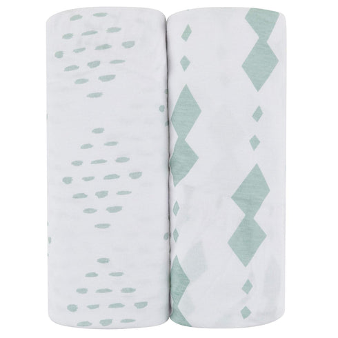 Changing Pad Cover - Cradle Sheets Fits Baby Mattress Sheet 36" X 18 - Unisex Grey Sage Diamond (2 Pack)