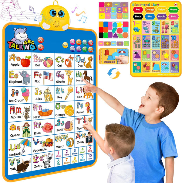 Electronic Alphabet Wall Chart, Talking ABC & 123s Music Poster, Interactive Educational Toddler Toy for Kids 1-5 - Blue