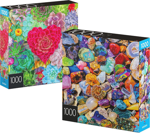2-Pack 1000-Piece Jigsaw Puzzles - Succulents & Rocks and Minerals for Adults and Kids Ages 8+