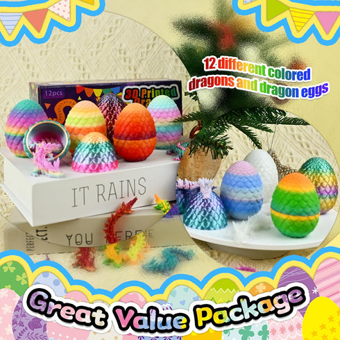 12PCS 3D Impossmaker Easter Printed Dragon Eggs with Dragon Inside, Unique Fun Gifts Cool Stuff Cool Gadgets for Men