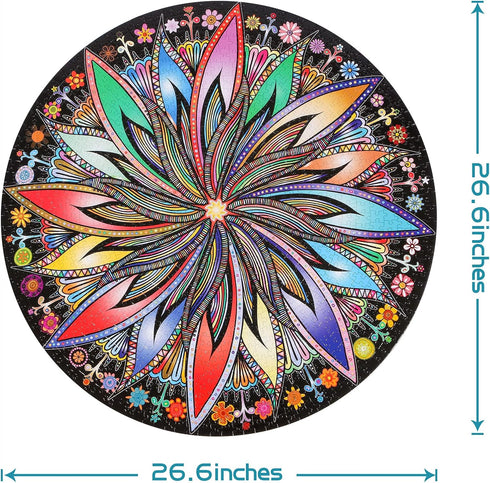 Bgraamiens Puzzle-Blooming Flowers - 1000 Pieces Creative Geometric Round Colorful Mandala