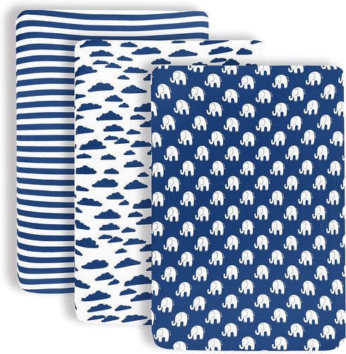 BaeBae Goods 3 Pack, Fitted Baby Crib Sheets for Boys and Girls, Soft and Breathable Jersey Cotton, Navy and White