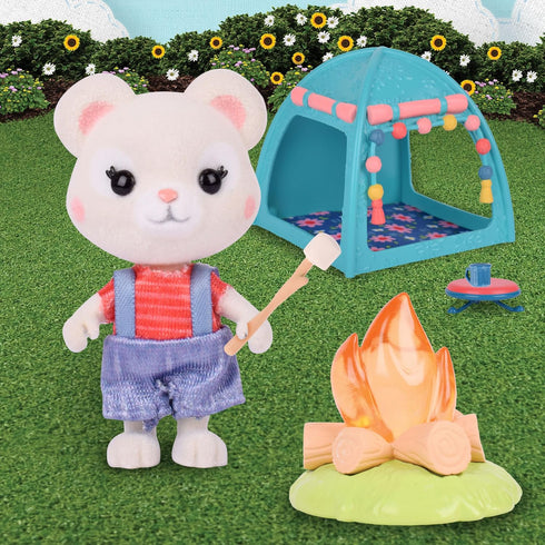 Complete 10-Piece Smores & More Camping Trip Set with Miniature Doll Figure, Ages 3+