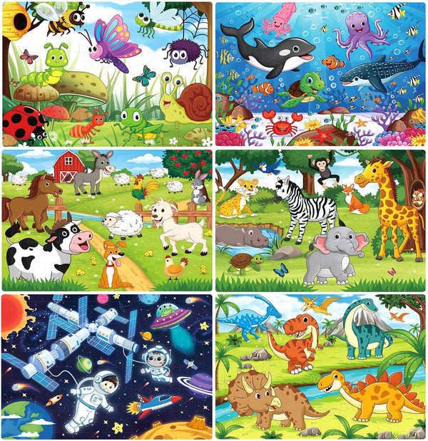 Puzzles for Kids Ages 4-8, Wooden Jigsaw Puzzles 48-60 Pieces for Toddler Learning Educational Toys (6 Puzzles)