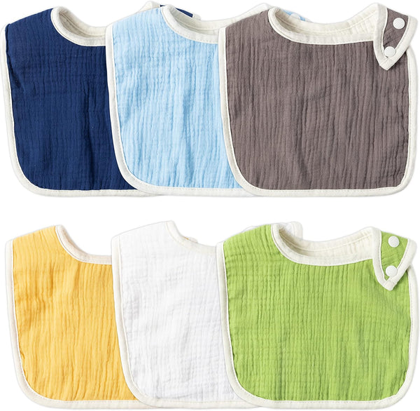 Zainpe 6Pcs Snap Muslin Cotton Baby Bibs for Boys Girls, Adjustable Feeding Bibs, Neutral Gray Burp Cloths