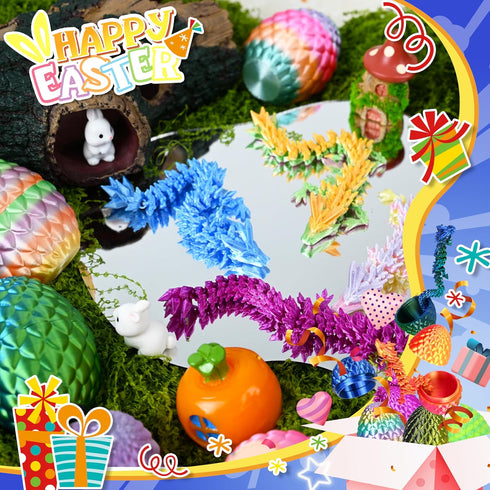 12P 3D Drofex Easter Printed Dragon Eggs, Mystery Crystal Dragon Egg for Easter Basket Stuffers, Unique Easter Toys