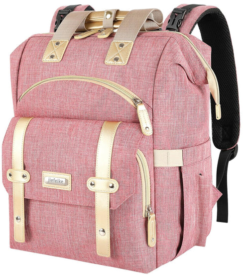Jiefeike Diaper Bag Backpack, Pink Baby Girls Diaper Bag for Mom, Travel