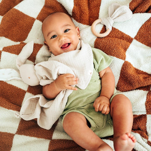 Mikito Organic Cotton Baby Muslin Lovey Bunny, Oeko-TEX & GOTS Certified, Security Blanket, Perfect Loveys for Babies