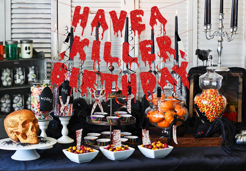 Killer Halloween Birthday Banner - Horror Movie & Zombie Vampire Theme Decorations