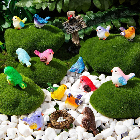SYWHXY 72PCS (11 Miniature Cute Bird Decorative Figurines - Dollhouse Accessories, Mini Resin Birds Toy for Garden