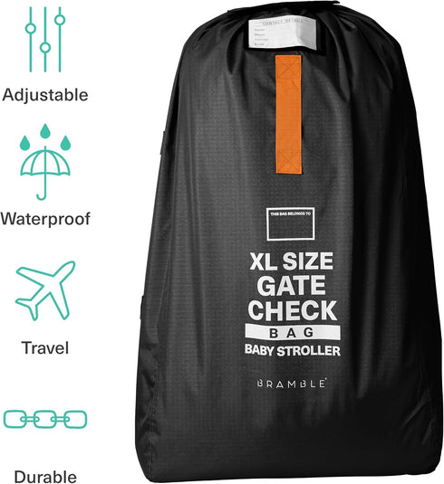 BRAMBLE Extra Large Gate Check Stroller Bag for Airplane, 47" Waterproof Stroller Storage Bag, Double Stroller Travel