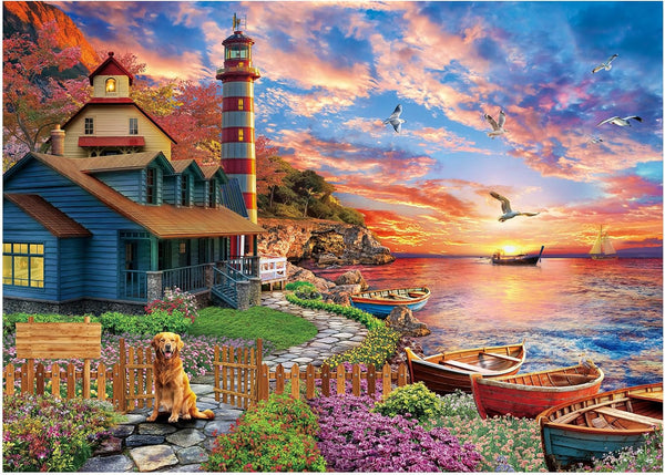 BenBen Puzzles for Adults 1000 Pieces, Sunset Lighthouse, Jigsaw Puzzles with Letters