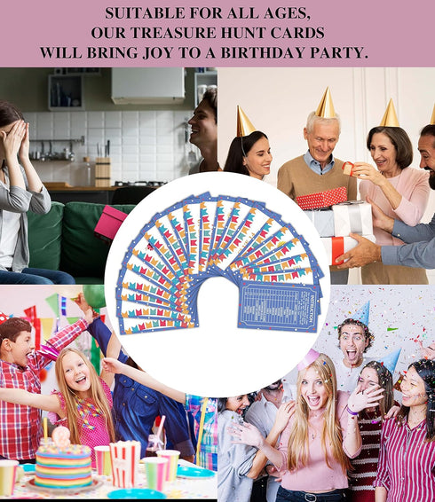 Happy Birthday Treasure Hunt Clues Game Cards, 20 Cards with Colorful Envelopes, Indoor Outdoor Party Game Supply