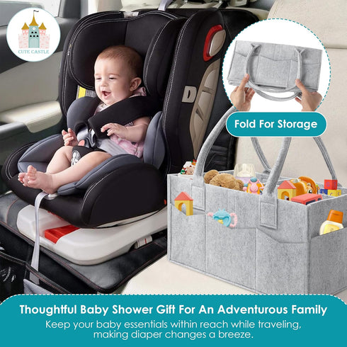 Cute Castle 2 Pack Diaper Caddy Organizer - Portable Baby Caddy Organizer with Handle, Nursery Storage Bin and Car