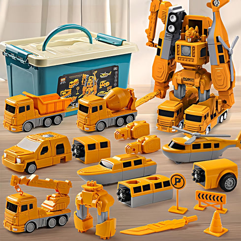 Magnetic Transform Engineering Car Assembled Toys with Storage Box, Magnetic Cars and Trucks for Kids Ages 3-8