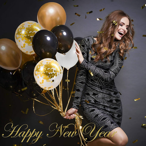 Whaline Black and Gold Balloons Garland Arch Kit, 120Pcs Graduation Class Decoration for Party