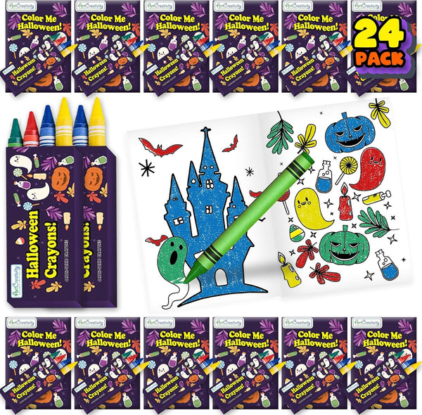 ArtCreativity 24 Pack Halloween Mini Coloring Book Kits for Kids Includes 24