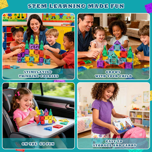 RiteHold 43PCS 2 Set 3-8 Magnetic Tiles for Kids Mini Magnet Tiles Building Toddlers Magnetiles Travel Toys with Case