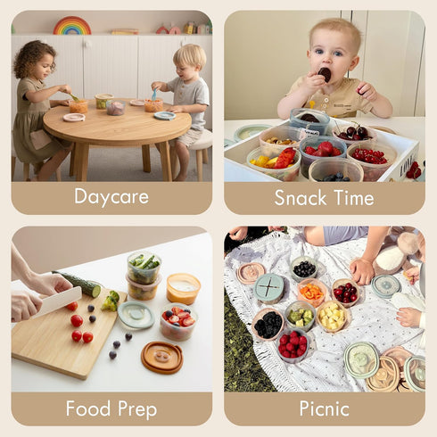 8 oz 3 Pack Moonkie Silicone Snack Containers for Kids | Baby Food Storage Containers with Airtight Lids and A Snack