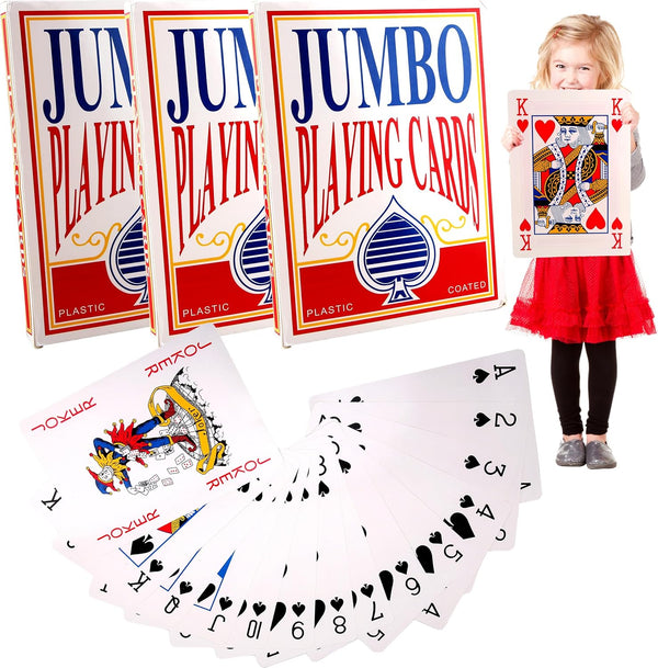3 Pack Jumbo Playing Cards Oversized Deck, Large Poker Cards for Family Party Game BBQ Casino Decorations (7 x 5 Inch)