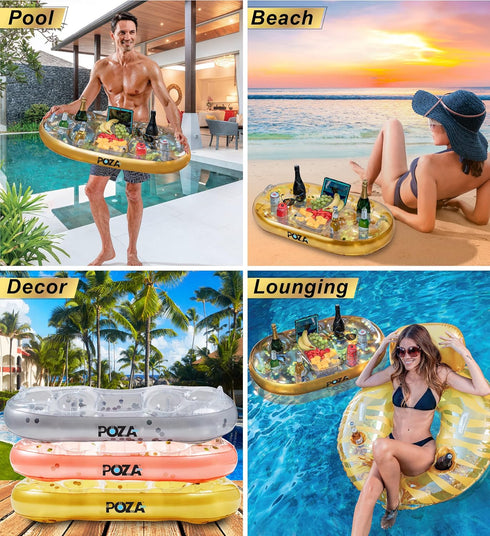POZA 8 39x23 Inches Inflatable Gold Floating Cooler - Luxurious Drink Holder Filled with Sparkly Confetti, Premium