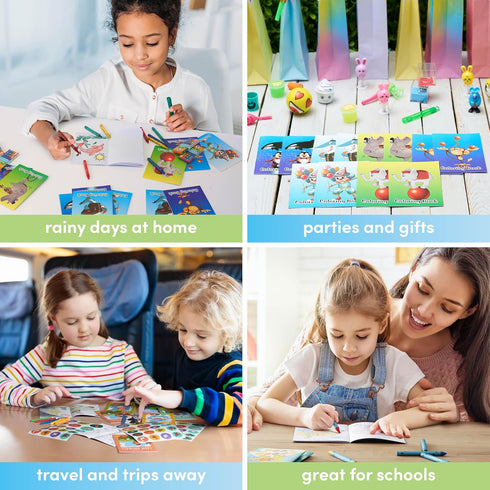 Pack 72 18 4-8, THE TWIDDLERS - Bundle of Mini Coloring Books with Boxes of Crayon | Crayons Party Favors for Kids Ages
