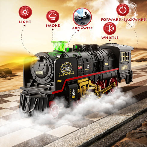 Set 3 4 5 6 7+ Funwee Train for Under Christmas Tree,Electric Train Toy with Smokes,Lights and Sound, Locomotive Train