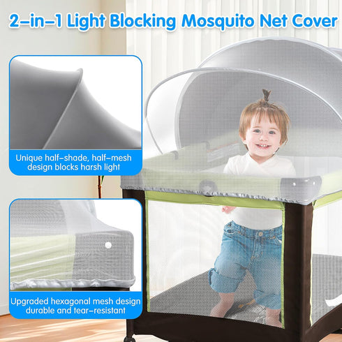 WANRU Pack N Play Tent Cover - Light-Blocking Mosquito Net with Two-Way Zipper Portable Bassinet Canopy to Keep Cats