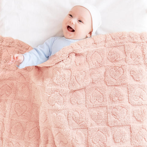 Fleece Baby Blanket Heart Checkered - Ultra Soft Cozy Blankets for Girls Boys, Fluffy Infant Toddler Receiving Blankets