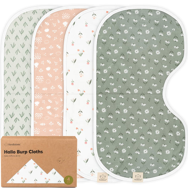 KeaBabies 4-Pack Baby Burp Cloths Baby Girl, Boy - Organic Cotton Burp