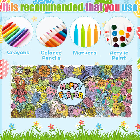 55.1 23.6 Inch Jumbo Easter Mandala Coloring Poster - Easter Egg Bunny Flower DIY Drawing Color-in Paper Blank Art