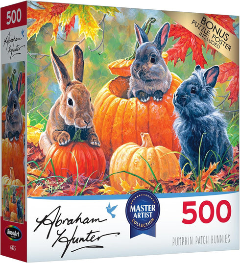 RoseArt - Abraham Hunter - Pumpkin Patch Bunnies 500 Piece Jigsaw Puzzle for Adults